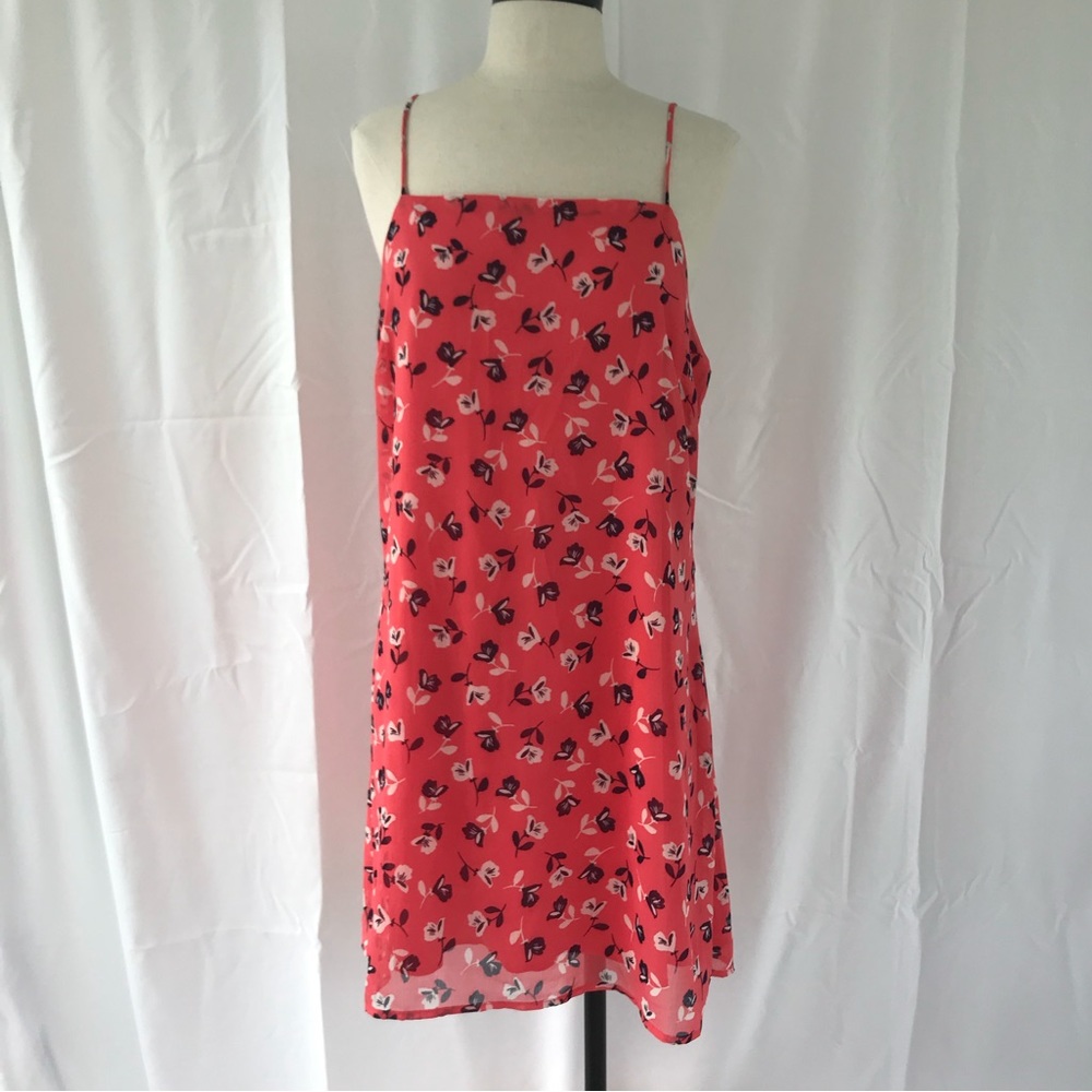 Francesca’s Coral Flower Print Slip Dress NWT